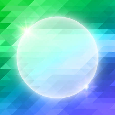 Abstract mosaic background of colored triangles in blue and green shades. Round place for your text. Vector illustration.のイラスト素材
