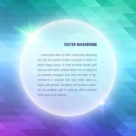 Abstract mosaic background of colored triangles in blue and green shades. Round place for your text. Vector illustration.のイラスト素材