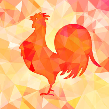 Bright red polygon illustration of a rooster. Happy Chinese New Year cards. Perfect for decoration designs festive banners, postcards, posters. Vector illustration.のイラスト素材