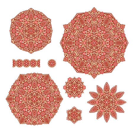 Abstract Flower Patterns. Decorative ethnic elements for design. illustration.のイラスト素材