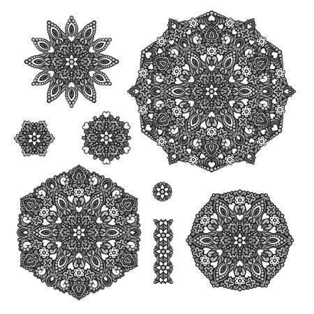 Abstract Flower Patterns. Decorative ethnic elements for design. Vector illustration.のイラスト素材