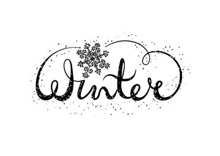 Winter text lettering with snowflake. Seasonal shopping concept to design banners, price or label. Isolated vector illustration.のイラスト素材
