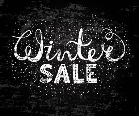 Winter sale text lettering. Seasonal shopping, design banners, label. Stylized drawing chalk on blackboard. Isolated vector illustration.のイラスト素材