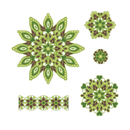 Abstract Flower Patterns. Decorative ethnic elements for design. Vector illustration.のイラスト素材
