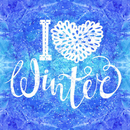 I love winter text element lettering on watercolor background. Seasonal shopping concept to design banners, price or label. Isolated vector illustration.のイラスト素材