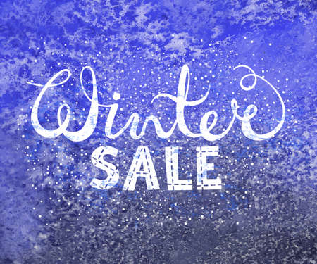 Winter sale text lettering on watercolor background. Seasonal shopping concept to design banners, price or label. Isolated vector illustration.のイラスト素材