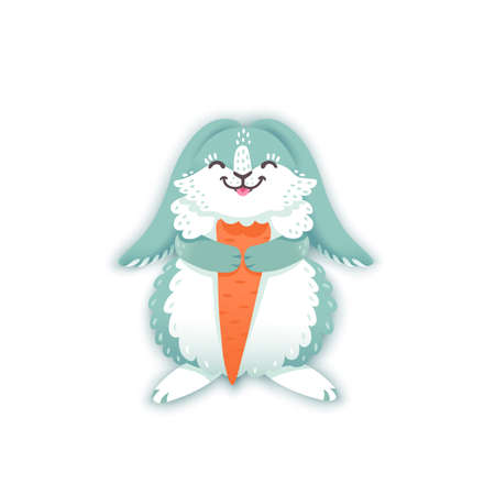 Rabbit cartoon eating a carrot. Funny bunny. Cute hare. Vector illustration grouped and layered for easy editingのイラスト素材