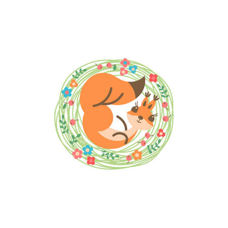 Cartoon cute squirrel. Little funny print. Vector illustrationのイラスト素材