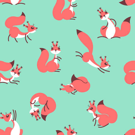 Little cute squirrels. Seamless pattern for gift wrapping, wallpaper, childrens room or clothing.のイラスト素材