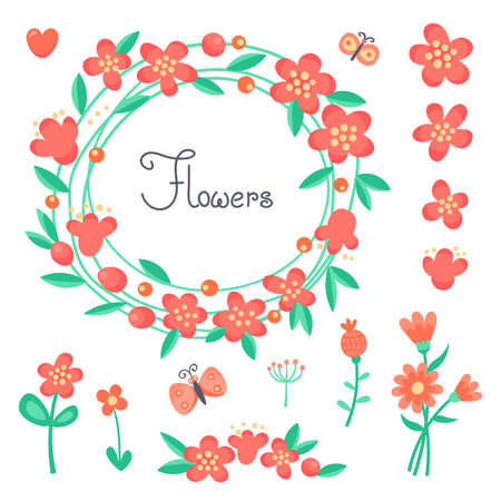 Simple cute flowers and butterflies for the design of cards, invitations. Vector illustrationのイラスト素材