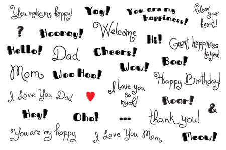 Phrases, Interjections and Exclamation Words for for cover, poster, t-shirt. Greeting card text templates. Vector Setのイラスト素材