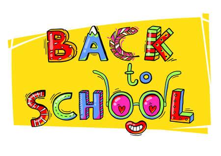 Back to School hand drawn words in a fun cartoon style.Vector illustrationのイラスト素材