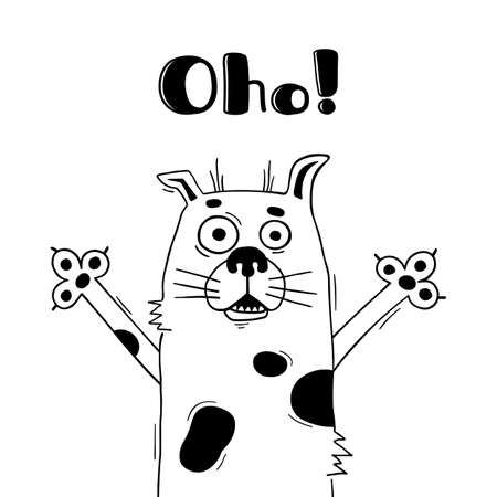 Illustration with dog who shouts - Oho. For design of funny avatars, welcome posters and cards. Cute animal.のイラスト素材