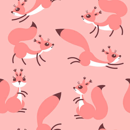 Little cute squirrels. Seamless pattern for gift wrapping, wallpaper, childrens room or clothing. Vector illustrationのイラスト素材
