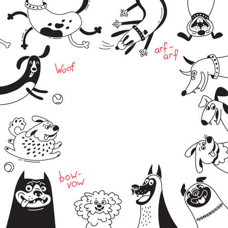 Card with joyful dogs and happy puppies.のイラスト素材