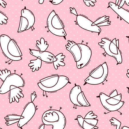 Seamless pattern with abstract cute birds. Simple line design. Gentle colors. Vector background.のイラスト素材