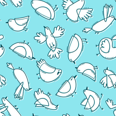 Seamless pattern with abstract cute birds. Simple line design. Gentle colors. Vector background.のイラスト素材