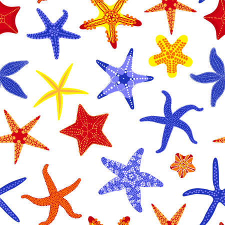 Sea stars seamless pattern. Marine and nautical backgrounds with starfishes. Starfish underwater invertebrate animal. Vector illustrationのイラスト素材
