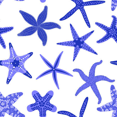 Sea stars seamless pattern. Marine and nautical backgrounds with starfishes. Starfish underwater invertebrate animal. Vector illustrationのイラスト素材