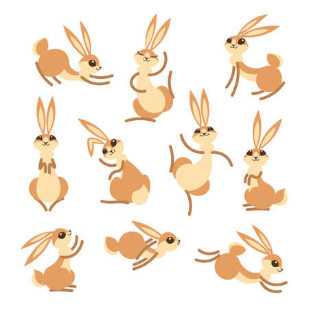 Cartoon cute rabbit or hare. Little funny rabbits. Vector illustration grouped and layered for easy editingのイラスト素材