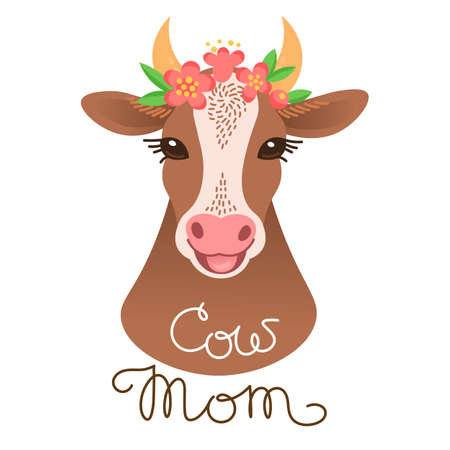 Cute cow portrait, calf character in cartoon style.のイラスト素材