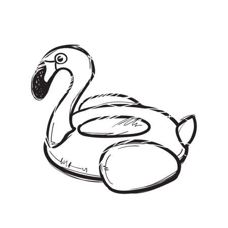 Flamingo swim ring. Pool float. Inflatable flamingo. Swimming circle. Life buoy. Rubber or inflatable ring. Vector illustration in sketch styleのイラスト素材