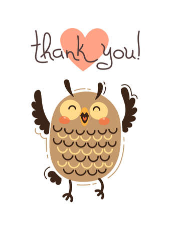 Funny owl says thank you. Vector illustration in cartoon style.のイラスト素材