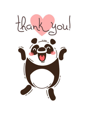 Funny panda says thank you. Vector illustration in cartoon style.のイラスト素材