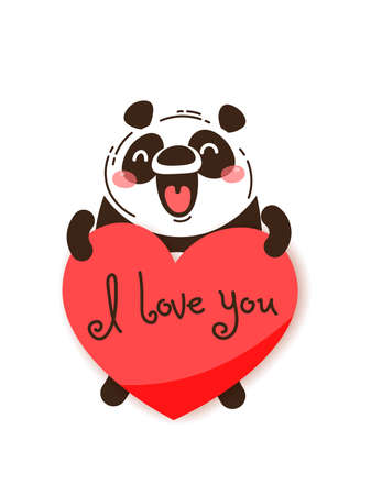 A happy panda with a valentine and message I love you. Vector illustration in cartoon style.のイラスト素材
