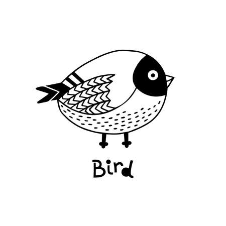 Vector hand drawn isolated element, little bird. Cute character. Simple modern design.のイラスト素材