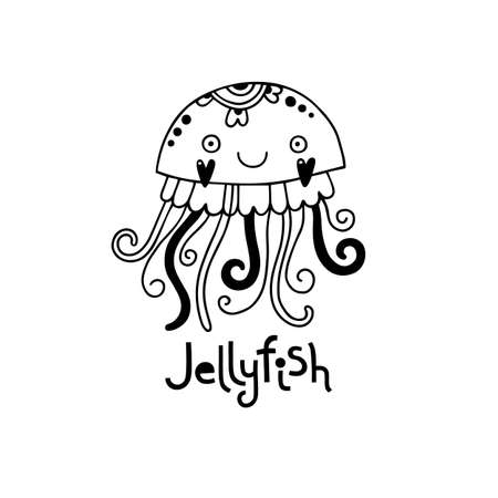 Cute jellyfish in cartoon style. Vector illustrationのイラスト素材