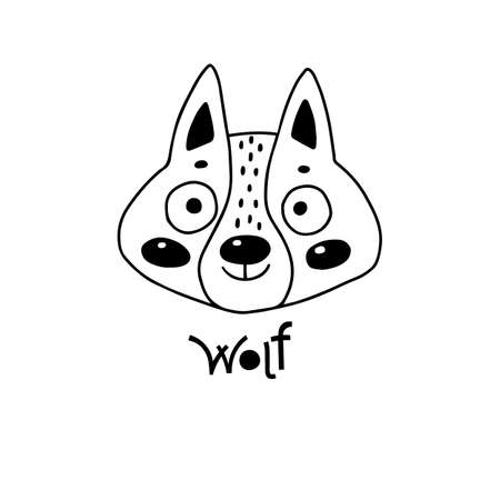 Avatar cute face wolf cub portrait. Vector illustration in cartoon styleのイラスト素材