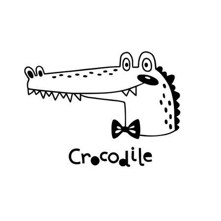 Avatar cute face crocodile portrait. Vector illustration in cartoon styleのイラスト素材