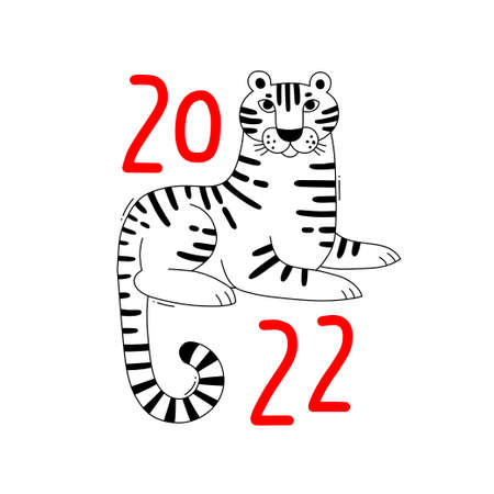 The Tiger is the Zodiac Symbol of the 2022 New Year. Vector illustration.のイラスト素材