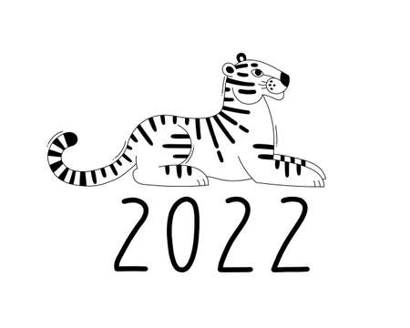 The Tiger is the Zodiac Symbol of the 2022 New Year. Vector illustration.のイラスト素材