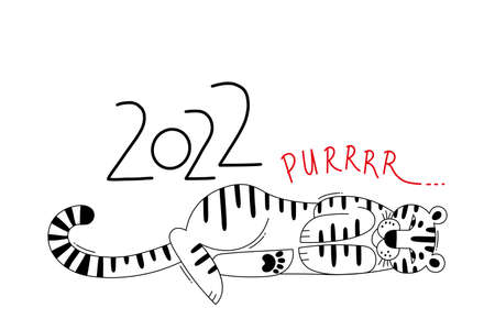 The Tiger is the Zodiac Symbol of the 2022 New Year. Vector illustration.のイラスト素材