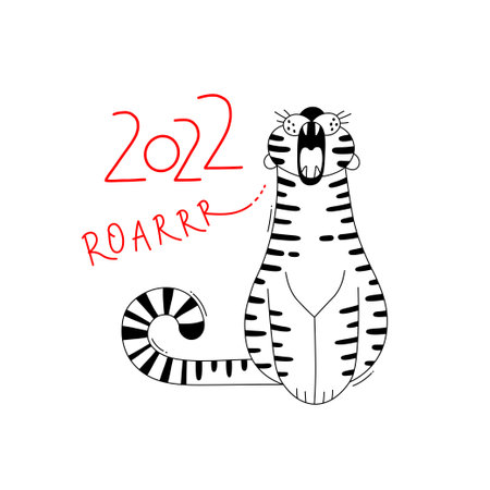 The Tiger is the Zodiac Symbol of the 2022 New Year. Vector illustration.のイラスト素材