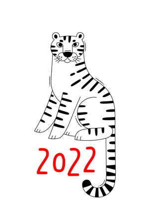 The Tiger is the Zodiac Symbol of the 2022 New Year. Vector illustration.のイラスト素材