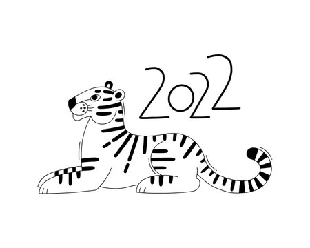 The Tiger is the Zodiac Symbol of the 2022 New Year. Vector illustration.のイラスト素材