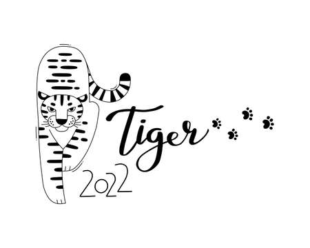 The Tiger is the Zodiac Symbol of the 2022 New Year. Vector illustration.のイラスト素材