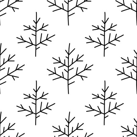 Seamless pattern with doodle Christmas trees. Scandinavian winter background of simple lagom fir trees. Vector ink texture for fabrics, wrapping paper and your creativity.のイラスト素材