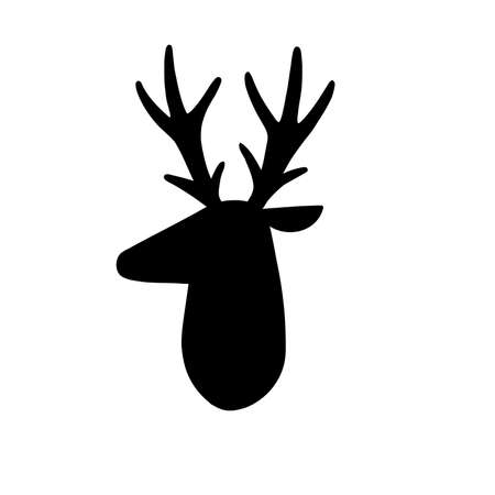 Deer head silhouette. Stylized drawing reindeer in simple scandi style. Black and white vector illustration.のイラスト素材
