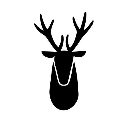Deer head silhouette. Stylized drawing reindeer in simple scandi style. Black and white vector illustration.のイラスト素材