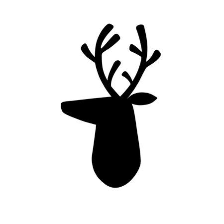Deer head silhouette. Stylized drawing reindeer in simple scandi style. Black and white vector illustration.のイラスト素材