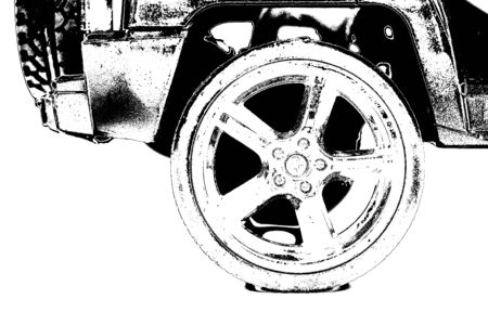 A black-and-white car wheel illustration on the white backgroundの写真素材