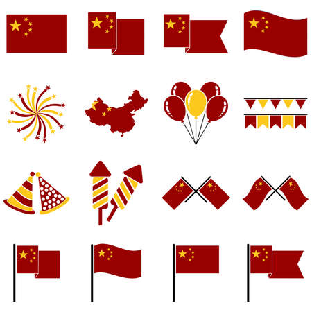 independence day of China celebrations icon set vector sign symbol of national holidayのイラスト素材