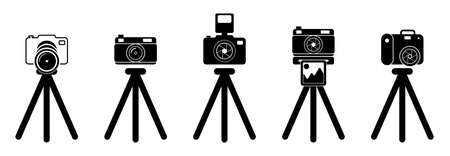 camera icon set, camera on a tripod icon set vector sign symbolのイラスト素材