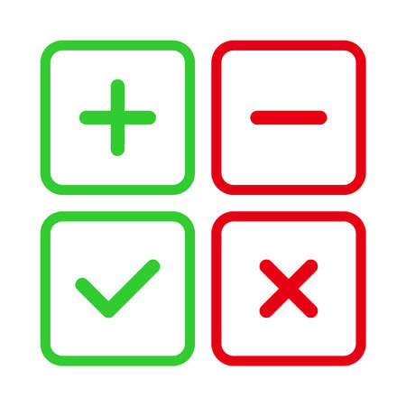 plus icon, minus icon, check mark icon, cross icon vector sign symbolのイラスト素材