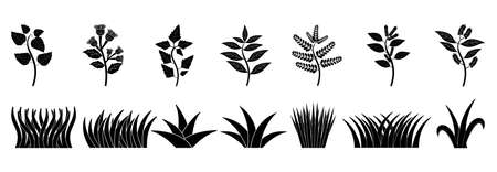 green grass icon set, green grass vector set sign symbolのイラスト素材