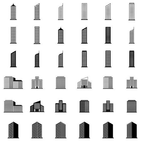 city building icon set, city building vector set sign symbolのイラスト素材